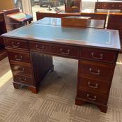 Mahogany green leather top twin pedestal writing desk image