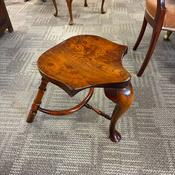 18th century style burr yew wood three-legged cock fighting stool
