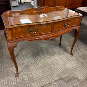 Queen Anne Revival burr walnut console table, with glass top