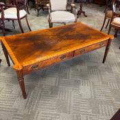 Beautiful mahogany crossband shaped coffee table on pillared legs image