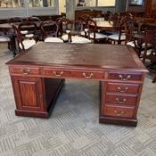 Antique mahogany oxblood leather top twin pedestal partners writing desk