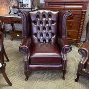 Queen Anne high back Chesterfield arm chair - OXBLOOD image