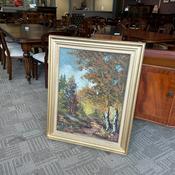 A beautiful signed original oil painting depicting atmospheric autumn woodland image