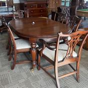 Victorian extending dining table with 6 high back Chippendale style back image
