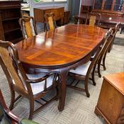Beautiful oval shaped inlaid mahogany dining table &amp; 6 high back chairs