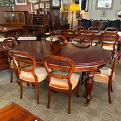 Victorian extending dining table with 6 balloon back chairs image