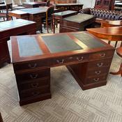 Mahogany deep green leather top twin pedestal writing desk image
