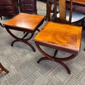 A fabulous pair of mahogany X stretchered crossband coffee table image