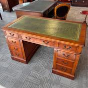 Fabulous mahogany green leather top twin pedestal writing desk image