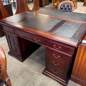 Mahogany deep green leather top twin pedestal computers writing desk image