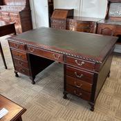 19th century mahogany pedestal writing desk with green leather top image