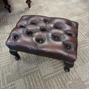 Vintage pre-owned choc brown deep buttoned leather footstool image