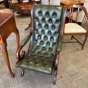 Fabulous green leather buttoned back slipper chair image