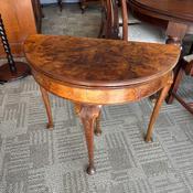 Burr walnut demi-lune fold-over Queen Anne card/games table image