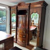 Magnificent Edwardian Sheraton revival mahogany marquetry wardrobe, C. 1900 image
