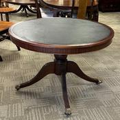 Fabulous green leather top mahogany Regency occasional centre drum table image