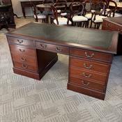 Mahogany green leather top twin pedestal writing computers desk