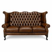 Queen Anne 3 seater high back Chesterfield arm chair - TAN image