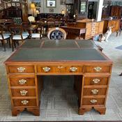 Beautiful mahogany green leather top twin pedestal writing desk image