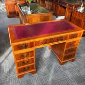 Mahogany bright red leather top twin pedestal writing desk image