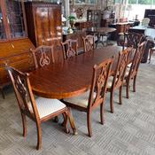 Beautiful mahogany flamed regency extendable dining table &amp; 8 chairs image