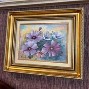 Vintage flower painting, original "still life" oil on canvas in gilt frame image