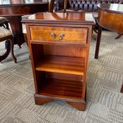 Mahogany bedside cabinet / lamp table with drawer and open shelf image