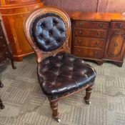 Victorian oak leather buttoned back occasional chair