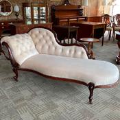 Victorian, newly upholstered cream velvet fabric chaise lounge image