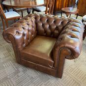 NEW Clubman roll back Chesterfield leather arm chair - TAN image