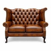 Queen Anne 2 seater high back Chesterfield arm chair - TAN image