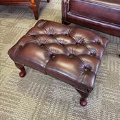 Preowned buttoned brown leather Chesterfield footstool