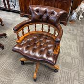 Chesterfield button back swivel leather captains office chair - TAN image