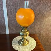 Fabulous brass Victorian oil table lamp with orange globe shade image