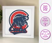 €5.50 - Chicago Cubs Baseball - Square 3D Paper Cut Template Light Box SVG image