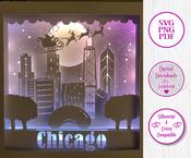 €5.50 - Santa Over Chicago  - 3D Paper Cut Template Light Box SVG