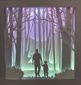 €5.50 Dad Walk in the Woods Square 3D Paper Cut Template Light Box SVG