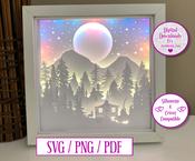 €5.50 - Mountainside Forest Cabin - 3D Paper Cut Template Light Box SVG