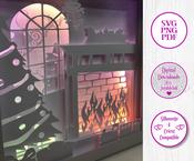 €5.50 - Christmas Fireplace - 3D Paper Cut Template Light Box SVG