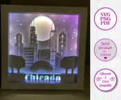 €5.50 - Chicago  - 3D Paper Cut Template Light Box SVG
