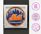 €5.50 - The Mets Baseball - Square 3D Paper Cut Template Light Box S image