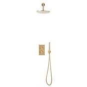 Brushed Brass Round Handle, Handset &amp; Mounting Bracket image