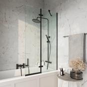 Black Square 900mm Pivot Bath Screen (inl fixed panel) image