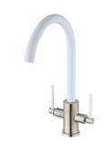 Narbeth Double Lever Kitchen Tap - White &amp; Brushed image