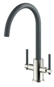 Narbeth Double Lever Kitchen Tap - Shadow Grey &amp; Brushed image