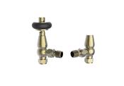 Caerleon Wooden Head Angle TRV Rad Valves - Antique Brass image