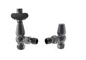 Caerleon Wooden Head Angle TRV Rad Valves - Black Nickel image