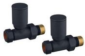Modern Round Straight Towel Rail Valves - Black image