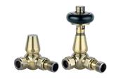 Caerleon Wooden Head Corner TRV Rad Valves - Antique Brass image