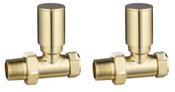 Modern Round Straight Rad Valves - Brushed Brass image